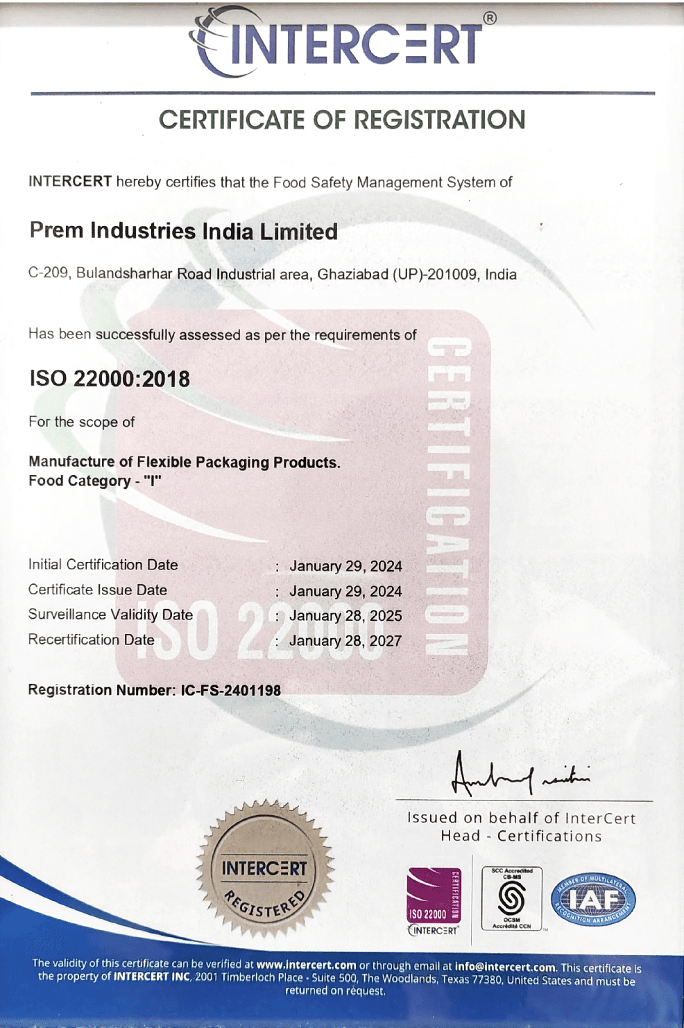 Injection molding certificate 2