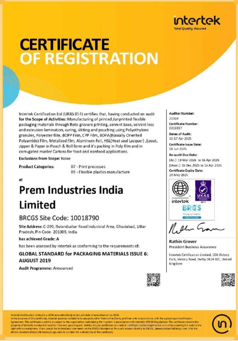 Injection molding certificate 4